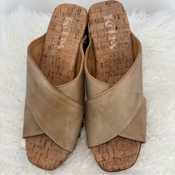 KORKS Size 7M Tan LYNDA Platform Chunky Heel Sandals Stud Details Woodgrain Chic - Picture 5 of 13